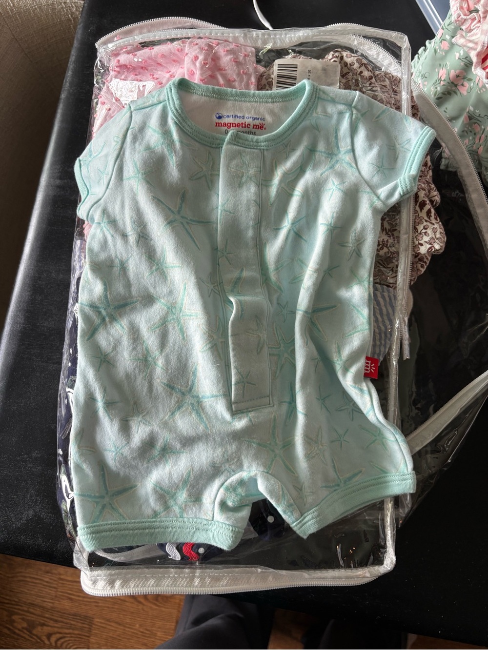 Magnetic Me Mint starfish Baby Romper Set- short sleeved